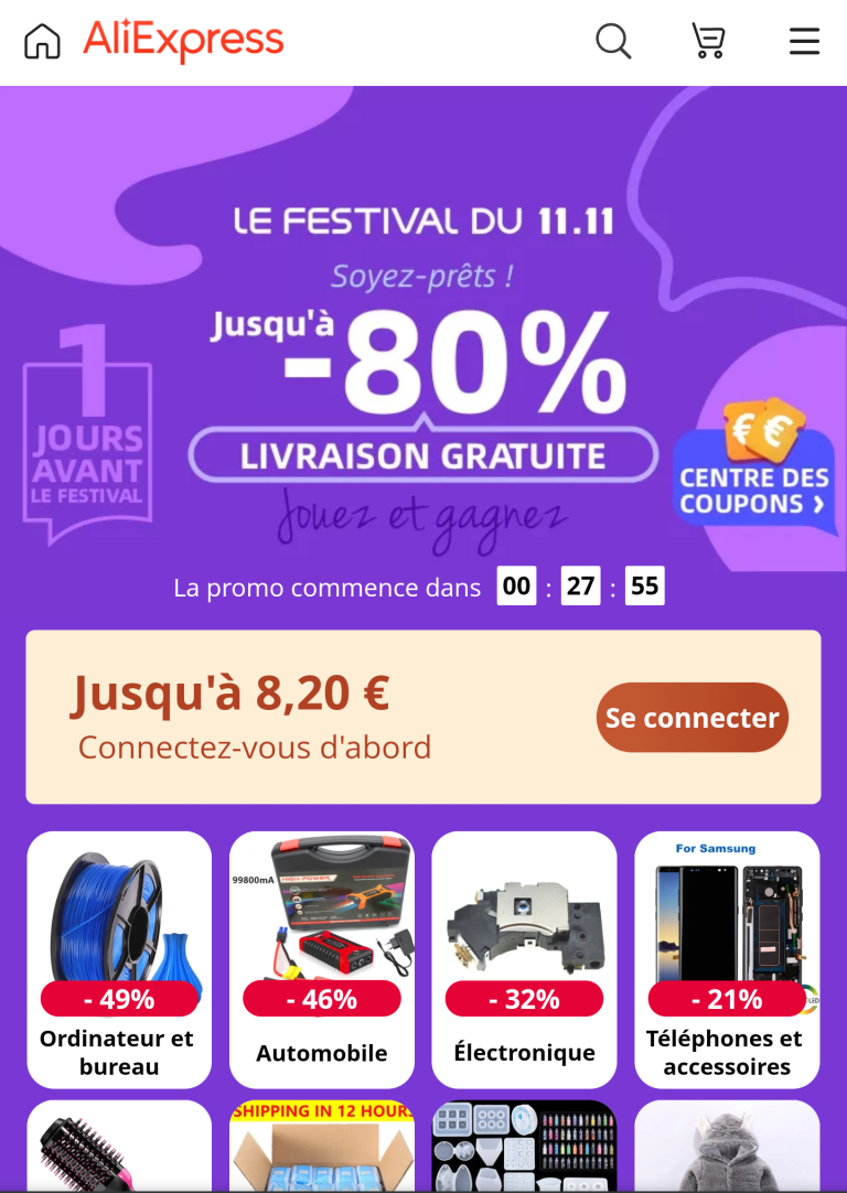 11.11 Festival Aliexpress. Codes promo singles day et meilleures offres pour Noël
