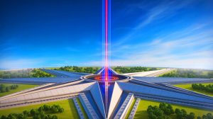 Illustration de l'architecture en étoile du complexe chinois de fusion nucléaire. Image réalisée par IA.