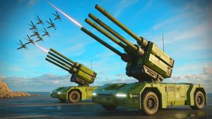 Illustration de la nouvelle arme chinoise à 16 canons capable de neutraliser drones et missiles. Image réalisée par IA.