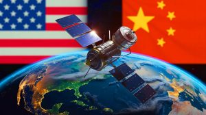 Illustration de la constellation Starlink de SpaceX perçue comme une menace stratégique par la Chine. Image réalisée par IA.
