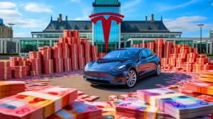 Illustration de l'affaire des subventions gelées de Tesla par le gouvernement canadien. Image réalisée par IA.