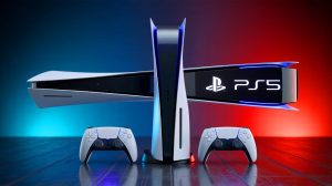 Illustration de la PS5 et de la future PS6 dans l'univers du gaming. Image réalisée par IA.