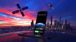 Illustration de l'affrontement stratégique entre Elon Musk et Tim Cook sur la connectivité par satellite. Image réalisée par IA.