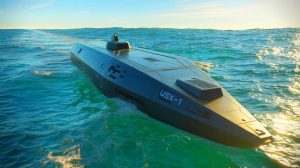 Illustration du USX-1 Defiant, navire autonome révolutionnaire conçu par la DARPA. Image réalisée par IA.