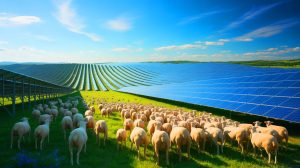 Illustration de l'intégration de moutons dans les fermes solaires américaines, générée par intelligence artificielle.