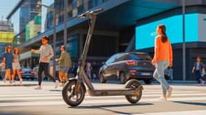Illustration de la trottinette électrique Ninebot en milieu urbain, générée par intelligence artificielle.