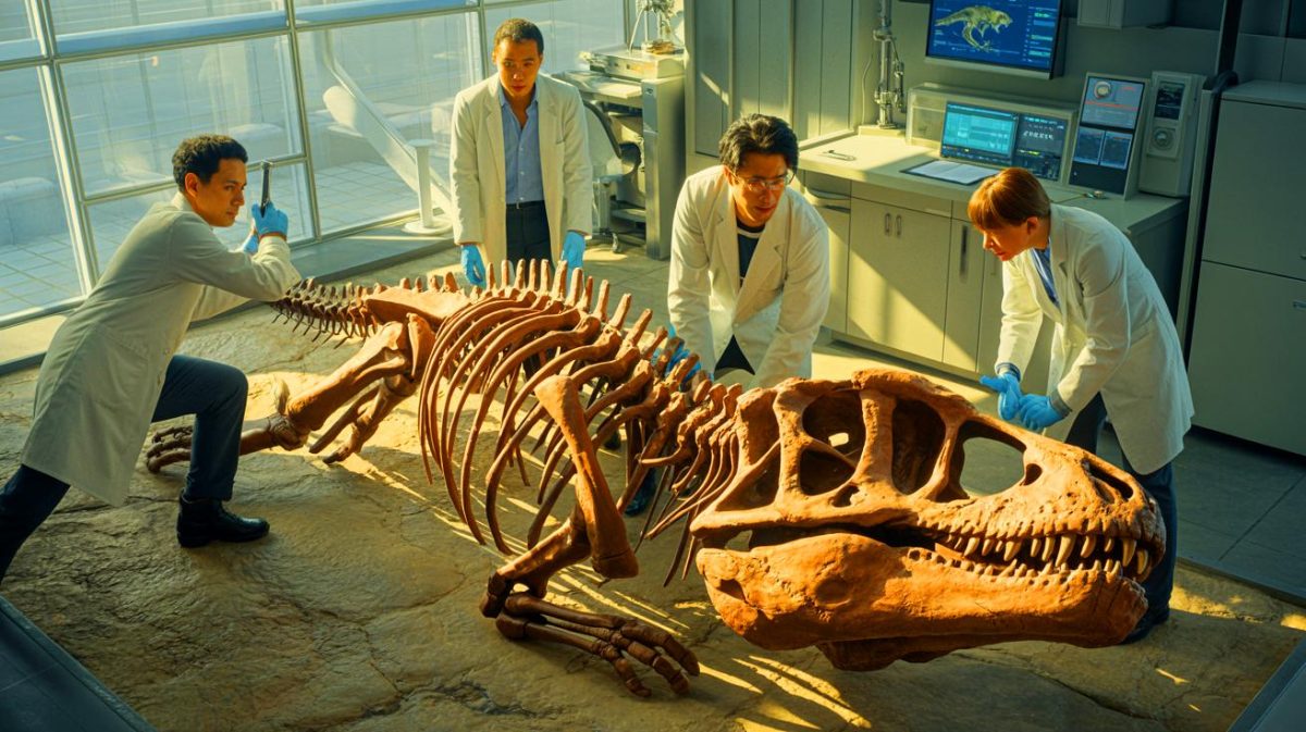 « C’est un choc pour nous tous » : ce musée découvre un fossile de dinosaure caché sous son parking, une trouvaille qui change l’Histoire pour toujours Illustration de la découverte d'un fossile de dinosaure sous le parking du Musée de la Nature et des Sciences de Denver, générée par intelligence artificielle.
