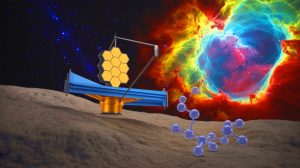Illustration de la détection du cation méthyle dans la Nébuleuse d'Orion, générée par intelligence artificielle.