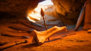 Illustration de la côte transpercée par une flèche en silex, découverte dans les Pyrénées espagnoles et datant de 4 000 ans.