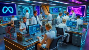 Illustration de la compétition acharnée pour les talents en intelligence artificielle, générée par intelligence artificielle.