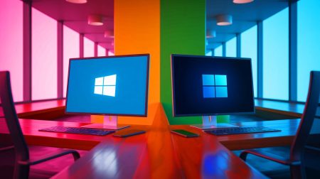 Illustration de la migration de Windows 10 vers Windows 11, générée par intelligence artificielle.