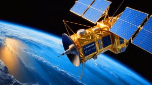 Illustration de satellites de communication nucléaire développés par Boeing pour la US Space Force, générée par intelligence artificielle.