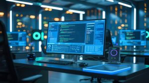 Illustration de l'intégration de l'intelligence artificielle dans le terminal pour le développement logiciel, générée par intelligence artificielle.