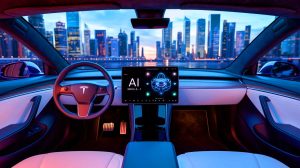 Illustration de l'intégration de Grok AI dans les véhicules Tesla, créée par intelligence artificielle.