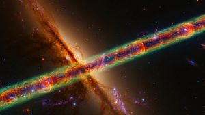 Illustration de la découverte d'un gigantesque filament de gaz chaud reliant des amas de galaxies.
