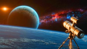 Illustration de la découverte potentielle d'océans sur des exoplanètes par le Habitable Worlds Observatory, générée par intelligence artificielle.