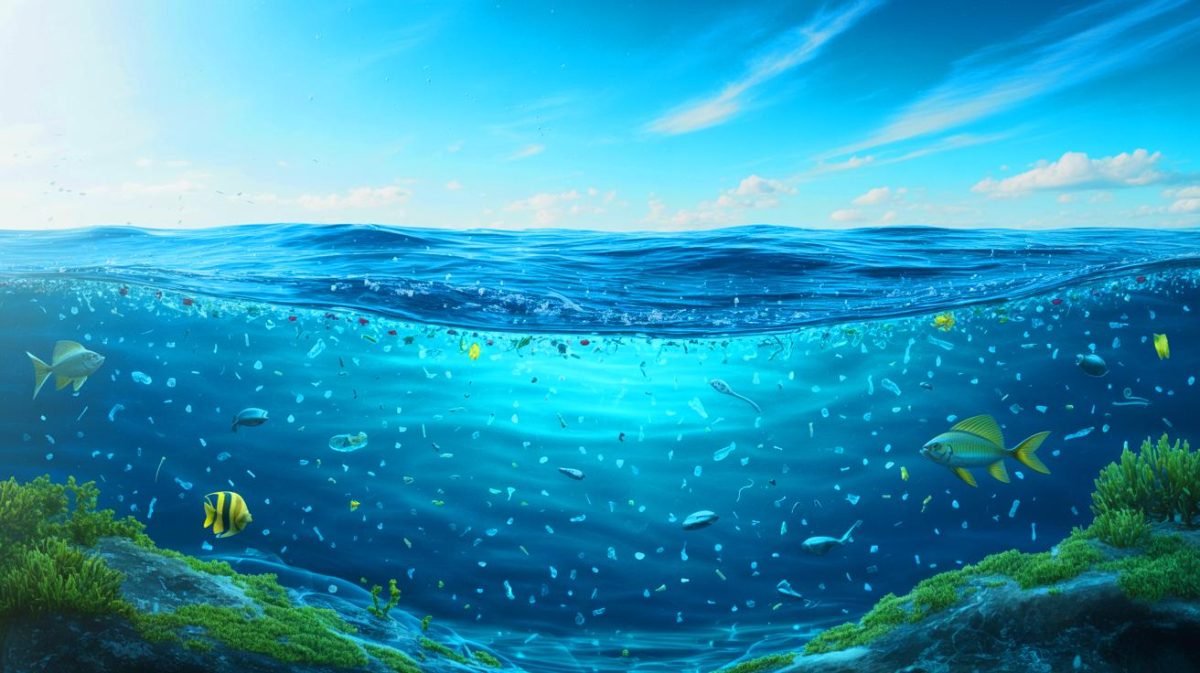 Illustration de la pollution par les nanoplastiques dans l'océan Atlantique.