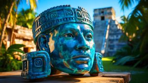 Illustration de la durabilité et de la signification sacrée du bleu maya dans la culture ancienne.