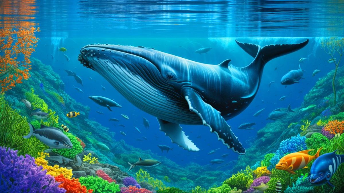Illustration de l'impact des déjections de baleines sur la fertilisation des océans et la séquestration du carbone.