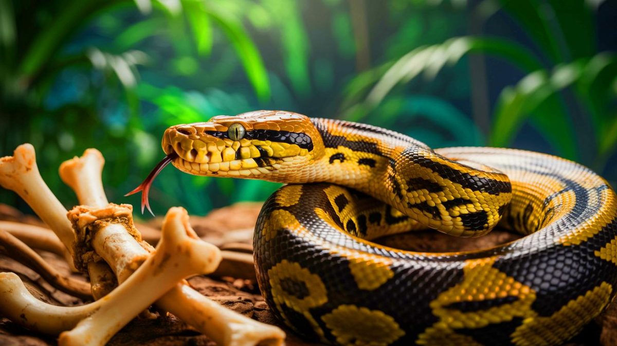Illustration de la digestion des os par les pythons grâce à des cellules intestinales spécialisées.